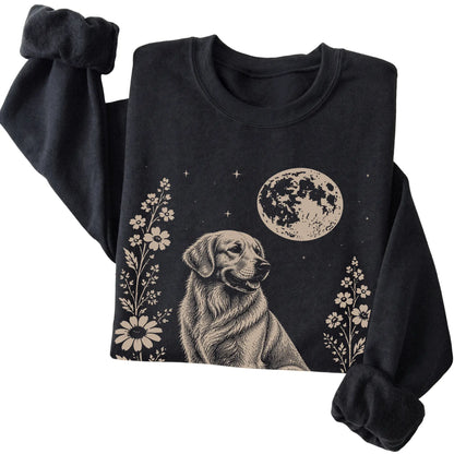 Black Moon Flowers Golden Retriever sweatshirt, folded view