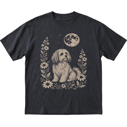 Black Moon Flowers Havanese T-shirt, flat view