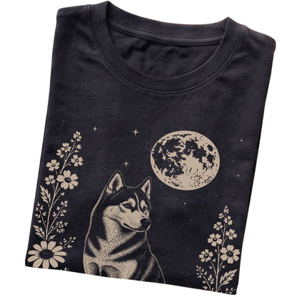 Black Moon Flowers Husky T-shirt, folded view