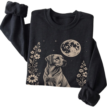 Black Moon Flowers Labrador Retriever sweatshirt, folded view