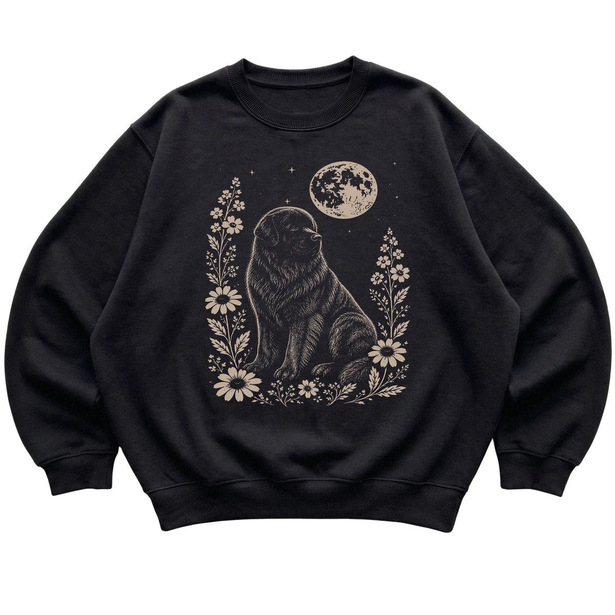Black Moon Flowers Newfie sweatshirt, flat view