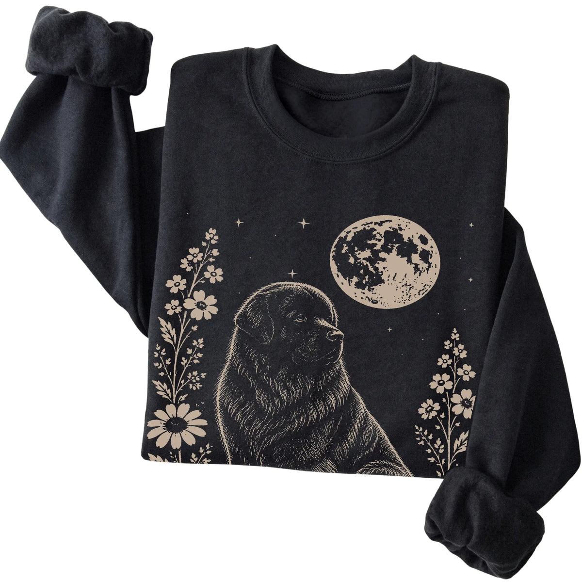 Black Moon Flowers Newfie sweatshirt, folded view