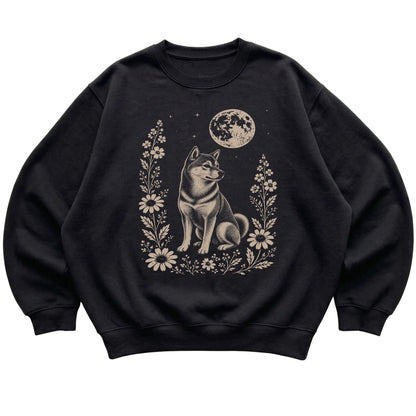 Black Moon Flowers Shiba Inu sweatshirt, flat view