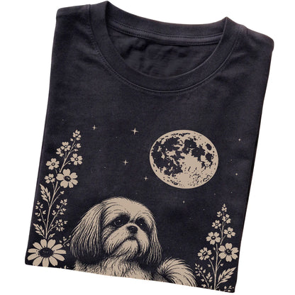Black Moon Flowers Shih Tzu T-shirt, folded view
