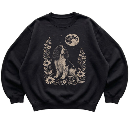 Black Moon Flowers Springer Spaniel sweatshirt, flat view