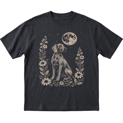 Black Moon Flowers Weimaraner T-shirt, flat view