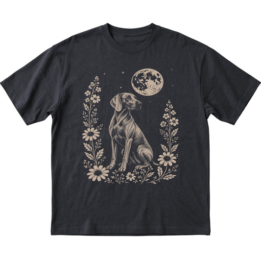 Black Moon Flowers Weimaraner T-shirt, flat view