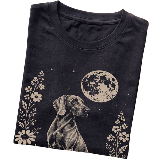 Black Moon Flowers Weimaraner T-shirt, folded view