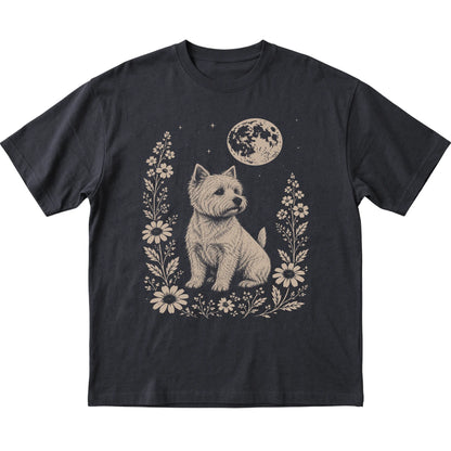 Black Moon Flowers Westie T-shirt, flat view