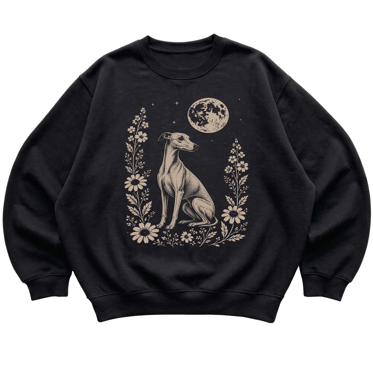 Black Moon Flowers Whippet sweatshirt, flat view