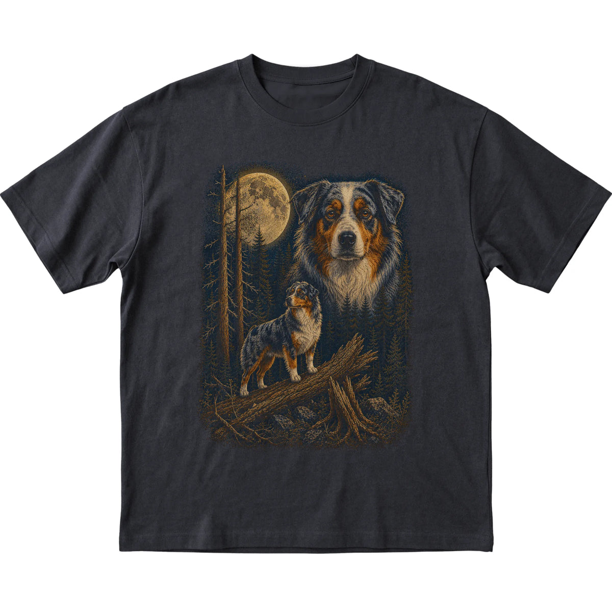 Australian Shepherd Wildwood Moon T-Shirt in Black
