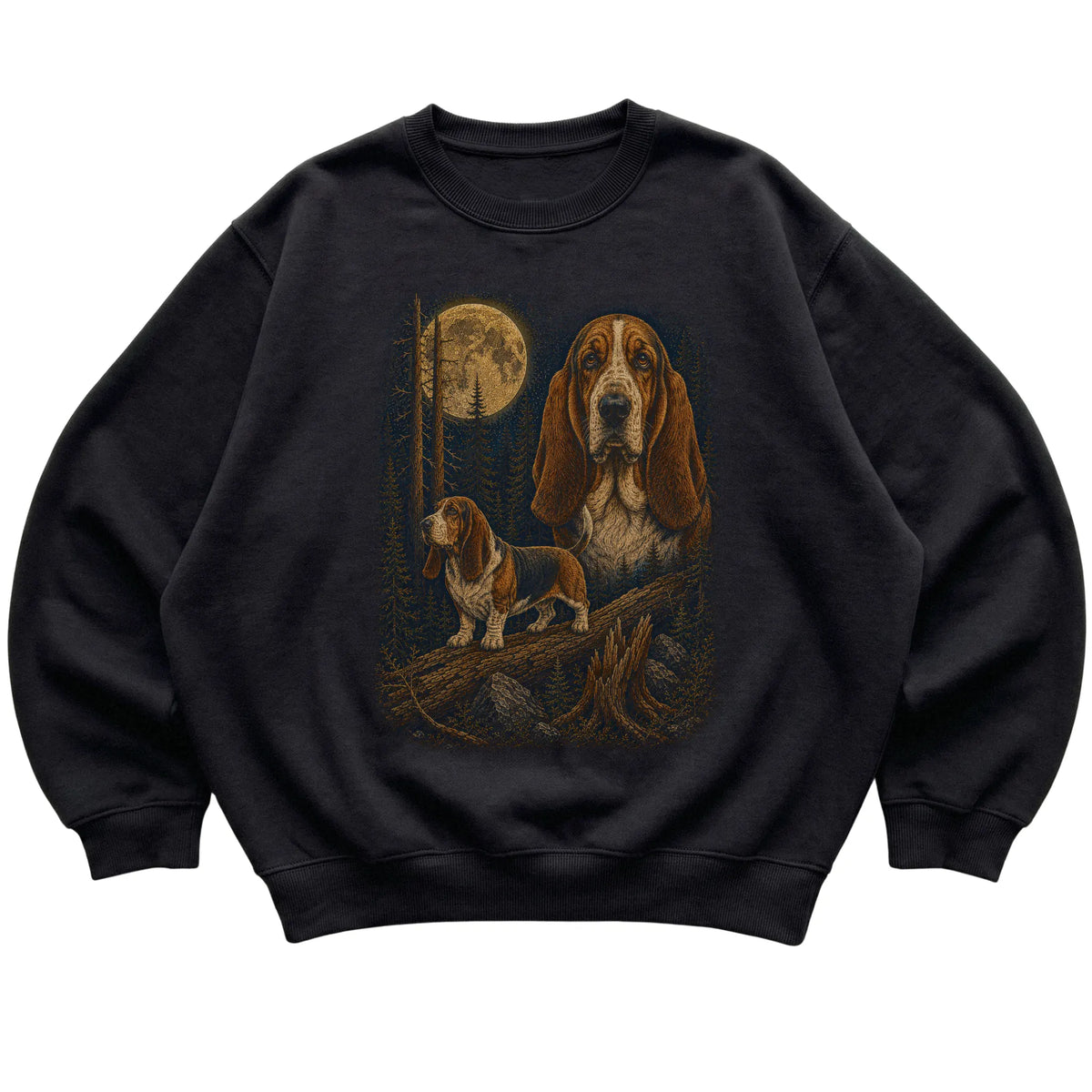 Basset Hound Wildwood Moon Sweatshirt in Black