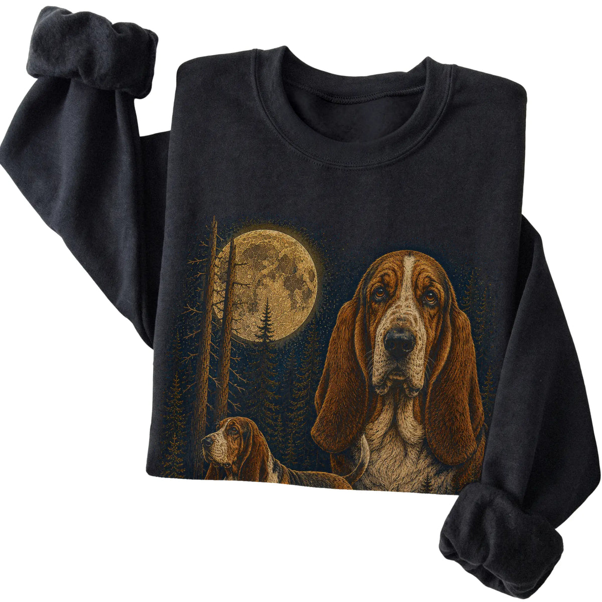 Basset Hound Wildwood Moon Sweatshirt in Black