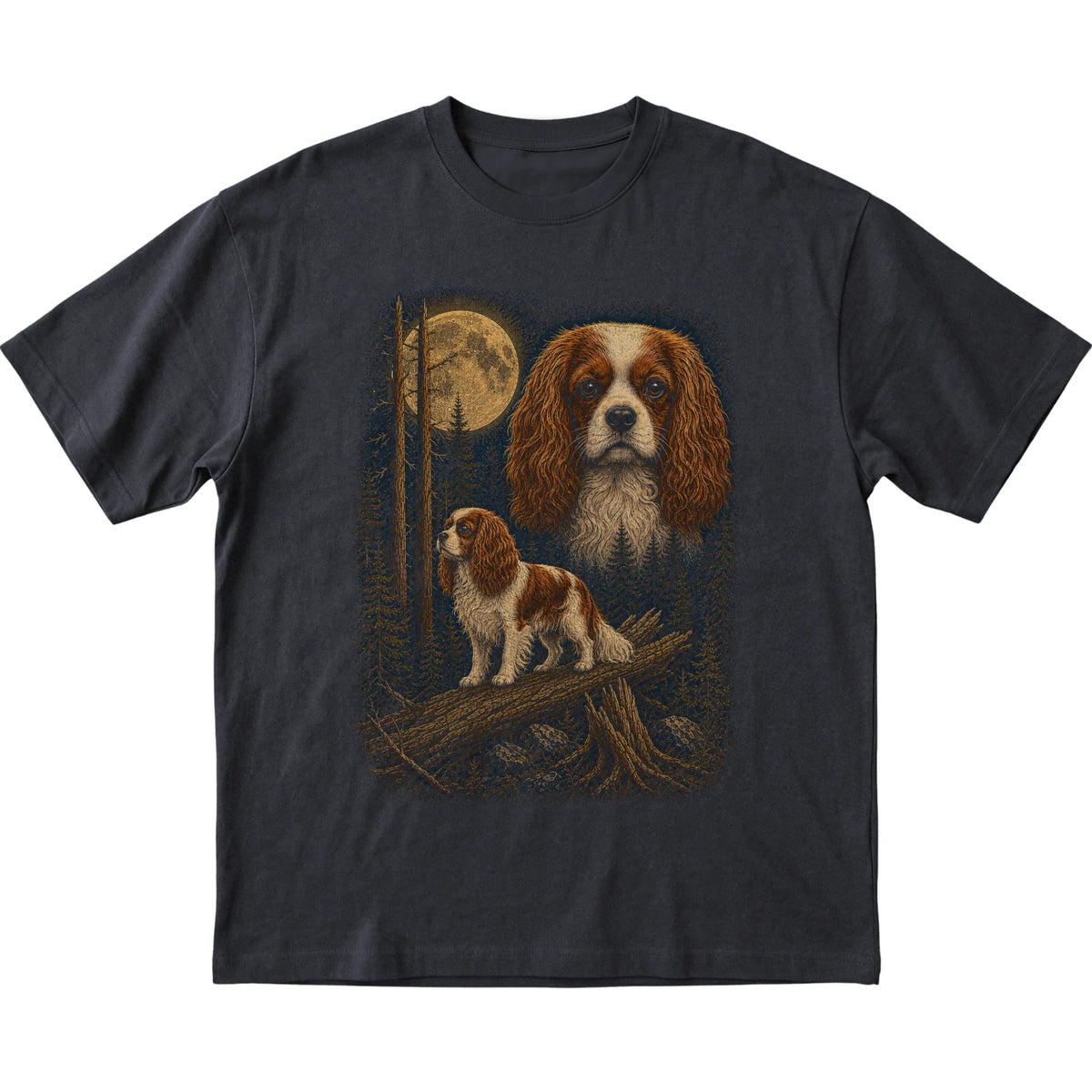 Cavalier King Charles Spaniel Wildwood Moon T-Shirt in Black