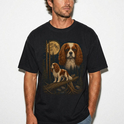 Person wearing a Black Cavalier King Charles Spaniel Wildwood Moon t-shirt