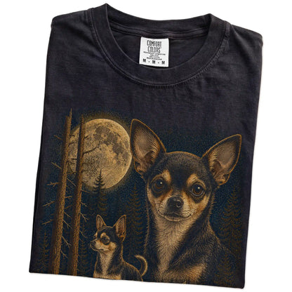 Folded Black Chihuahua full-color Moonlit Forest t-shirt
