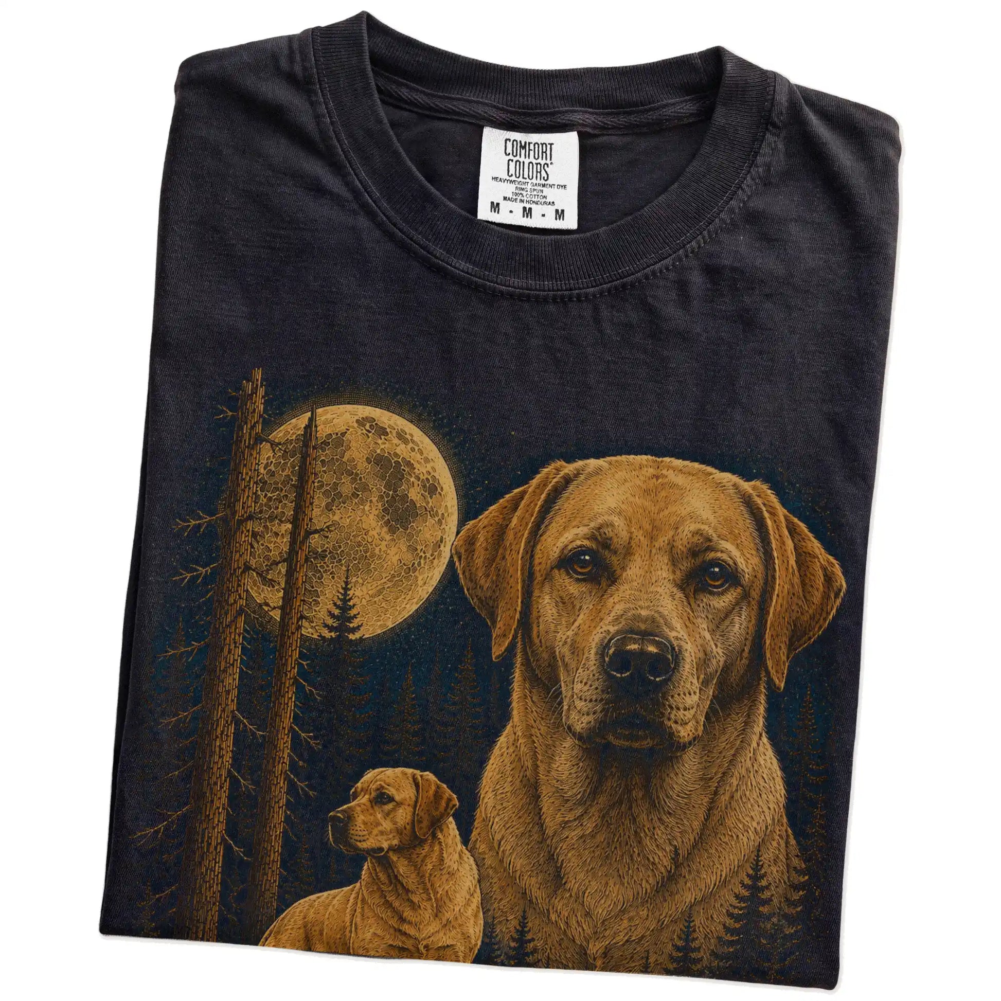 Folded Black Labrador Retriever full-color Moonlit Forest t-shirt