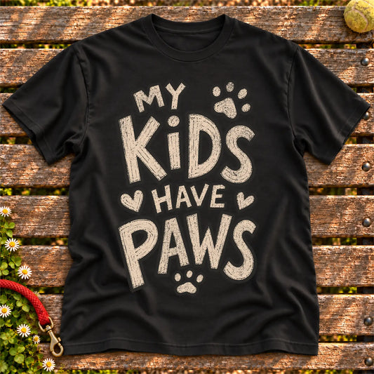 My Kids Have Paws on a Black T-shirt, shown flat