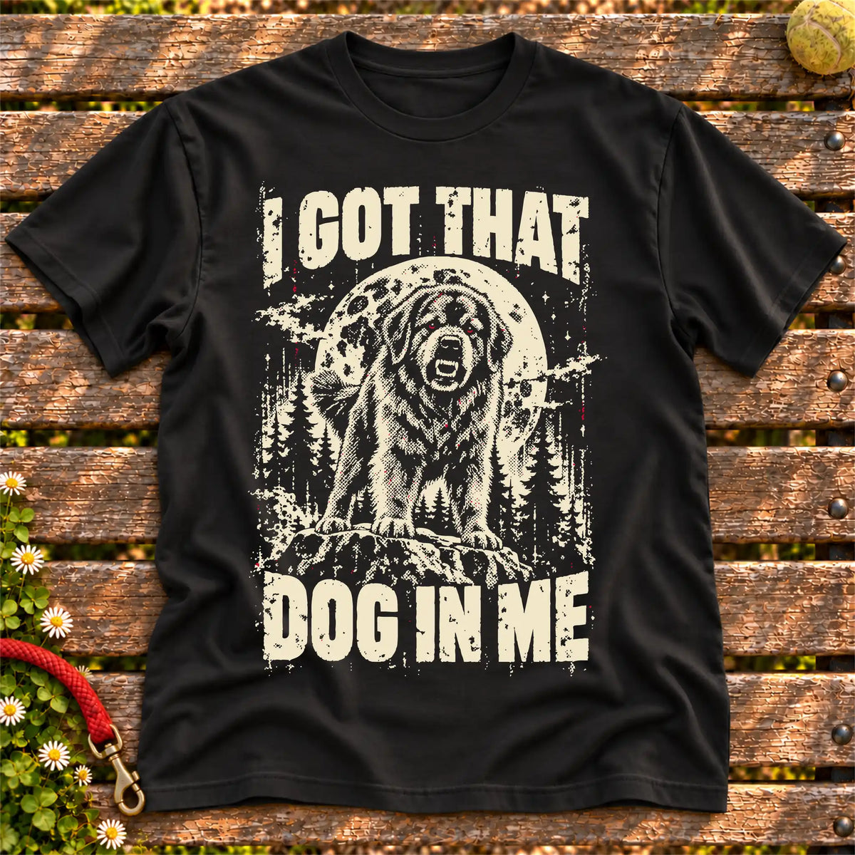 Black Newfie I Got That Dog in Me T-shirt, full garment view