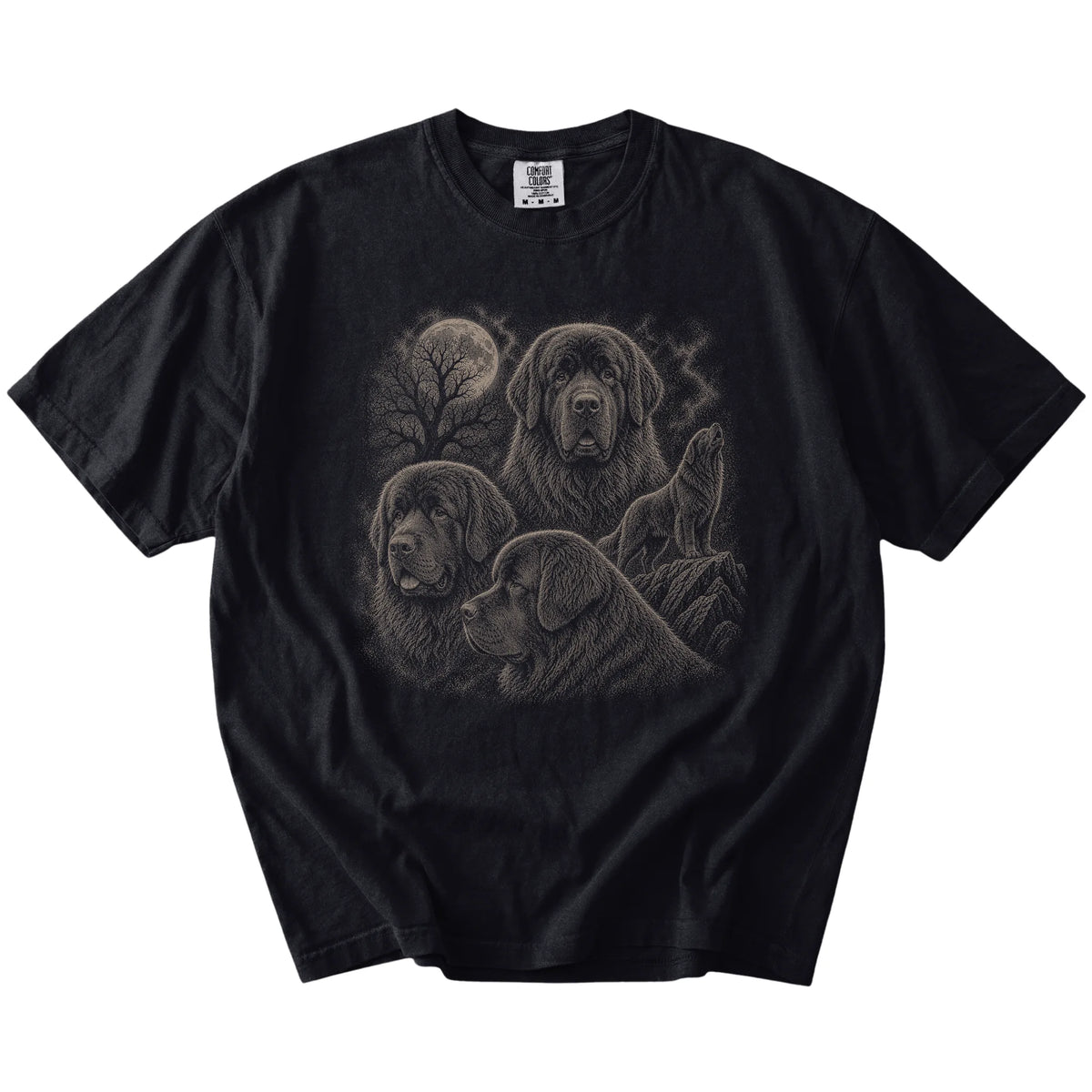 Vintage moon montage featuring Newfie on a Black Comfort Colors® T-shirt