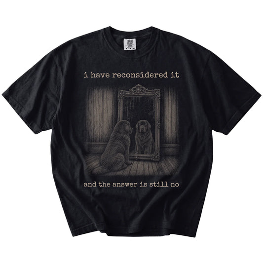 “The Answer Is Still No” Newfie design on a Black Comfort Colors® T-shirt