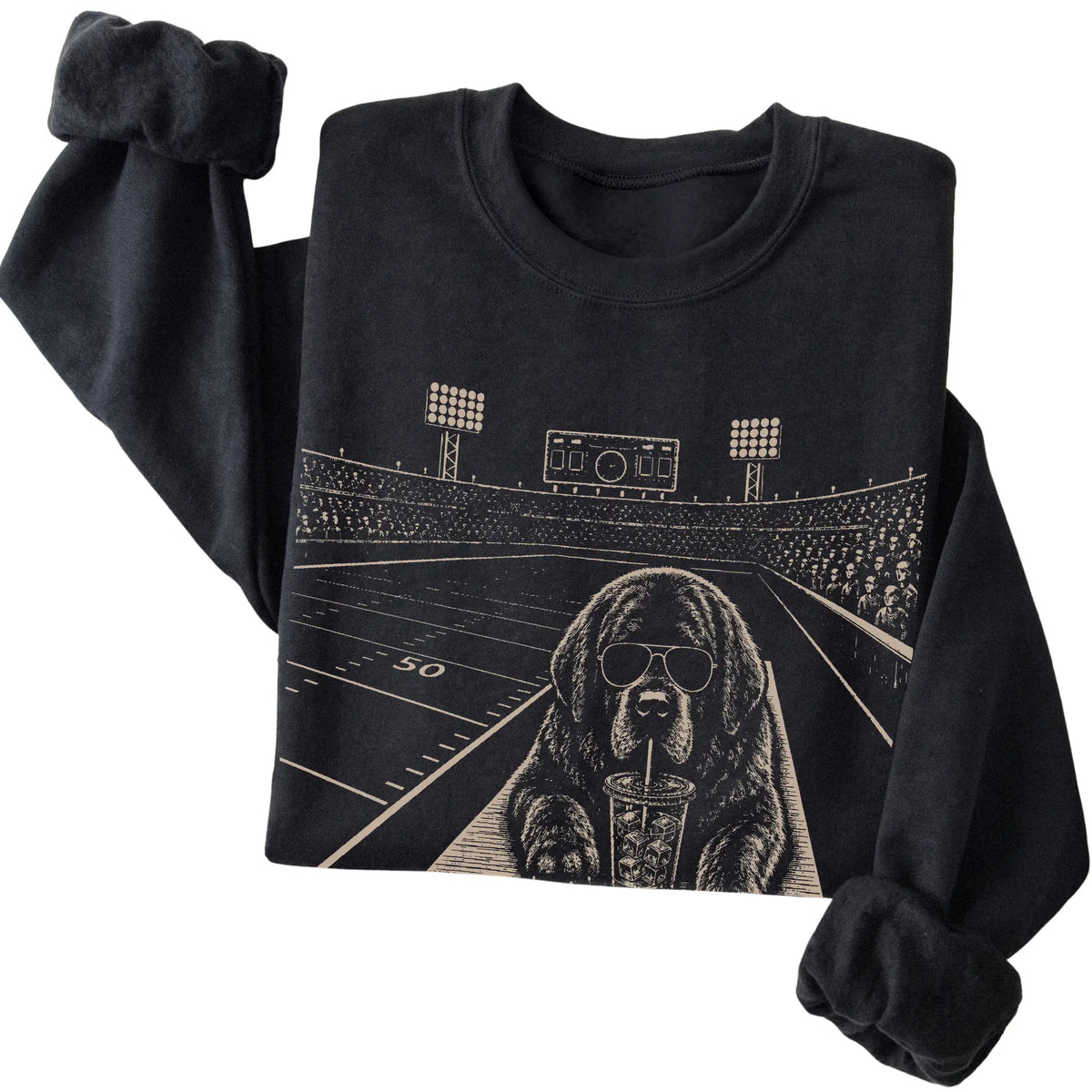 Black Newfie Football Tailgate sweatshirt, folded