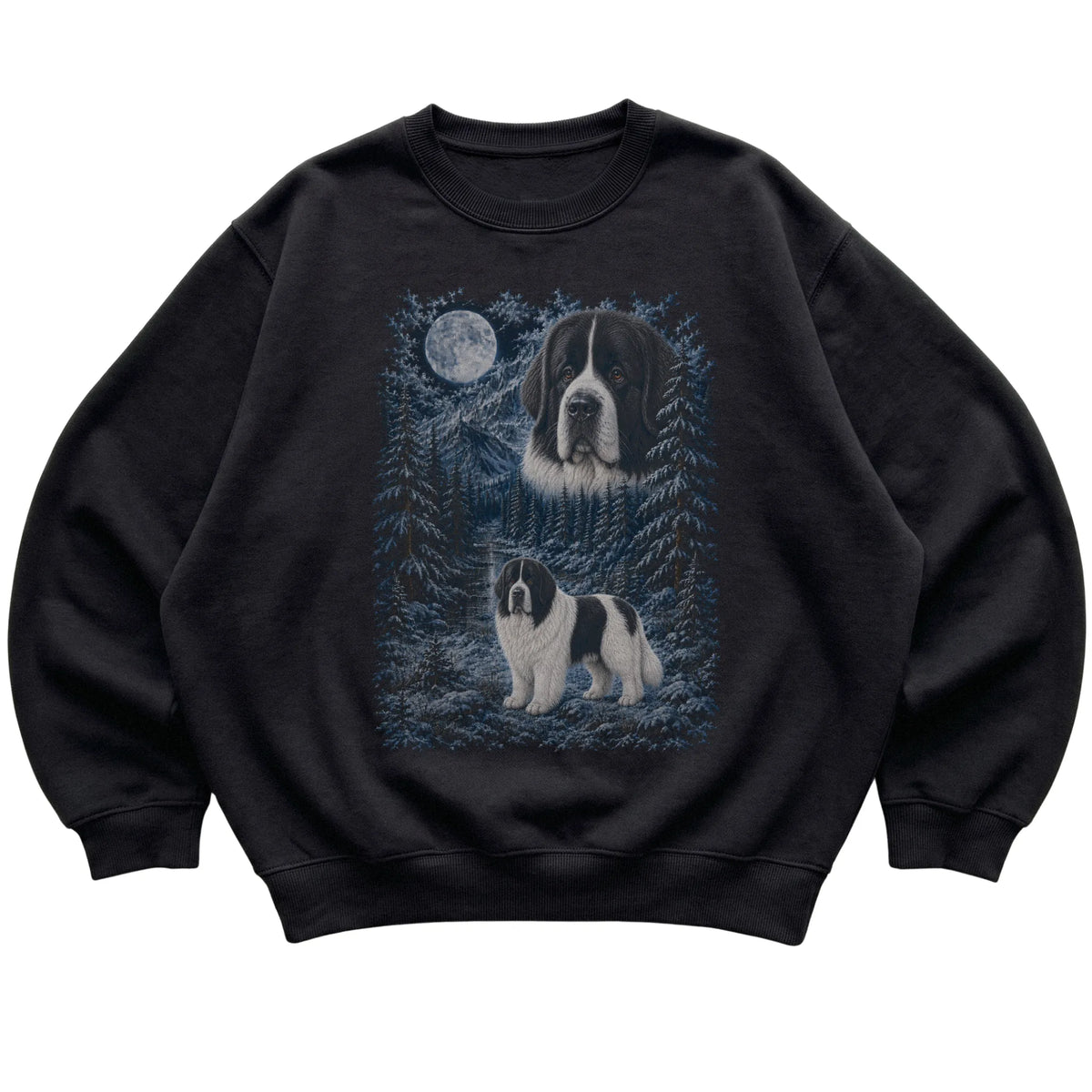Newfie Forest Moon Sweatshirt in Black