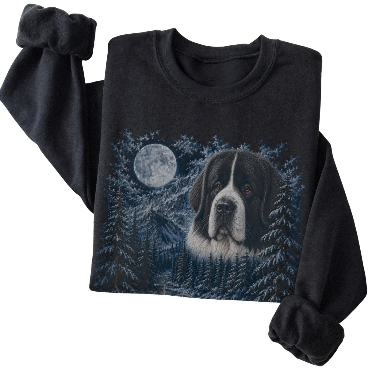 Newfie Forest Moon Sweatshirt in Black