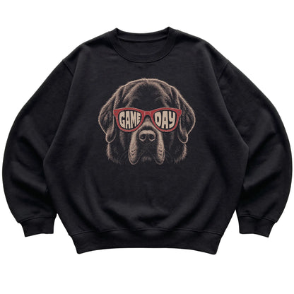 Black Newfie Game Day Sunglasses sweatshirt, laid flat