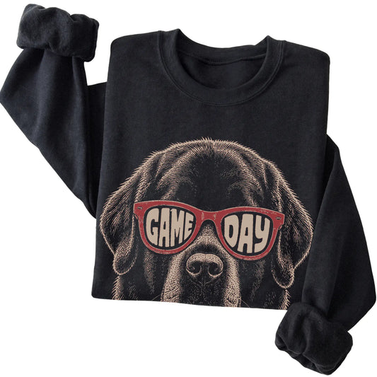Black Newfie Game Day Sunglasses sweatshirt, folded