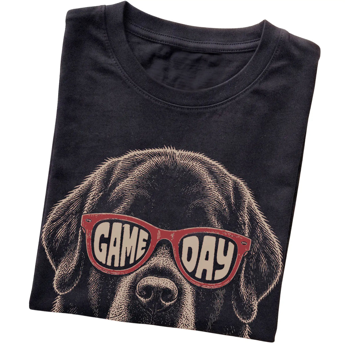 Black Newfie Game Day Sunglasses T-shirt, folded