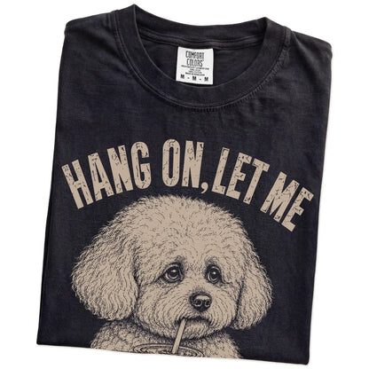 Folded Black Overthinking Bichon Frise T-Shirt showing the graphic