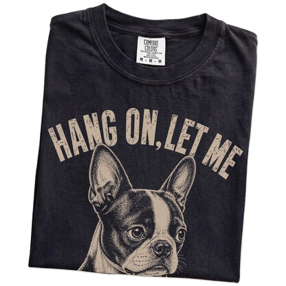 Folded Black Overthinking Boston Terrier T-Shirt showing the graphic