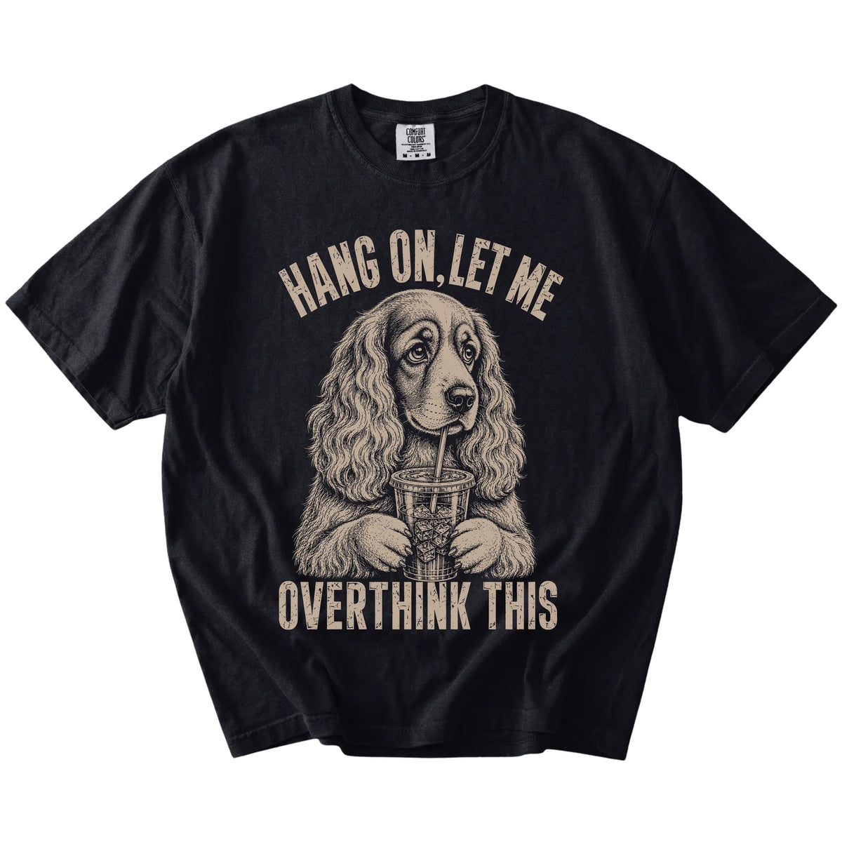 Black Overthinking Cocker Spaniel T-Shirt laid flat