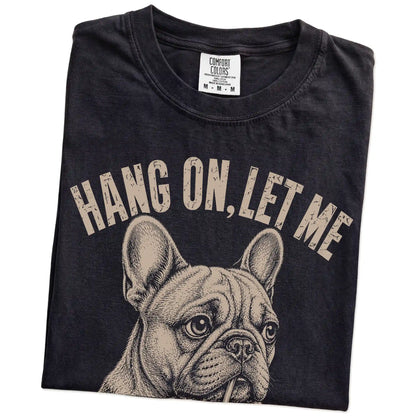 Folded Black Overthinking French Bulldog T-Shirt showing the graphic