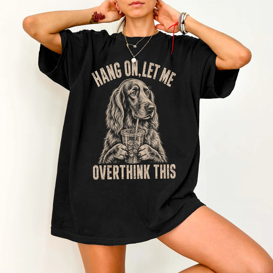 Woman wearing a Black Overthinking Irish Setter T-Shirt
