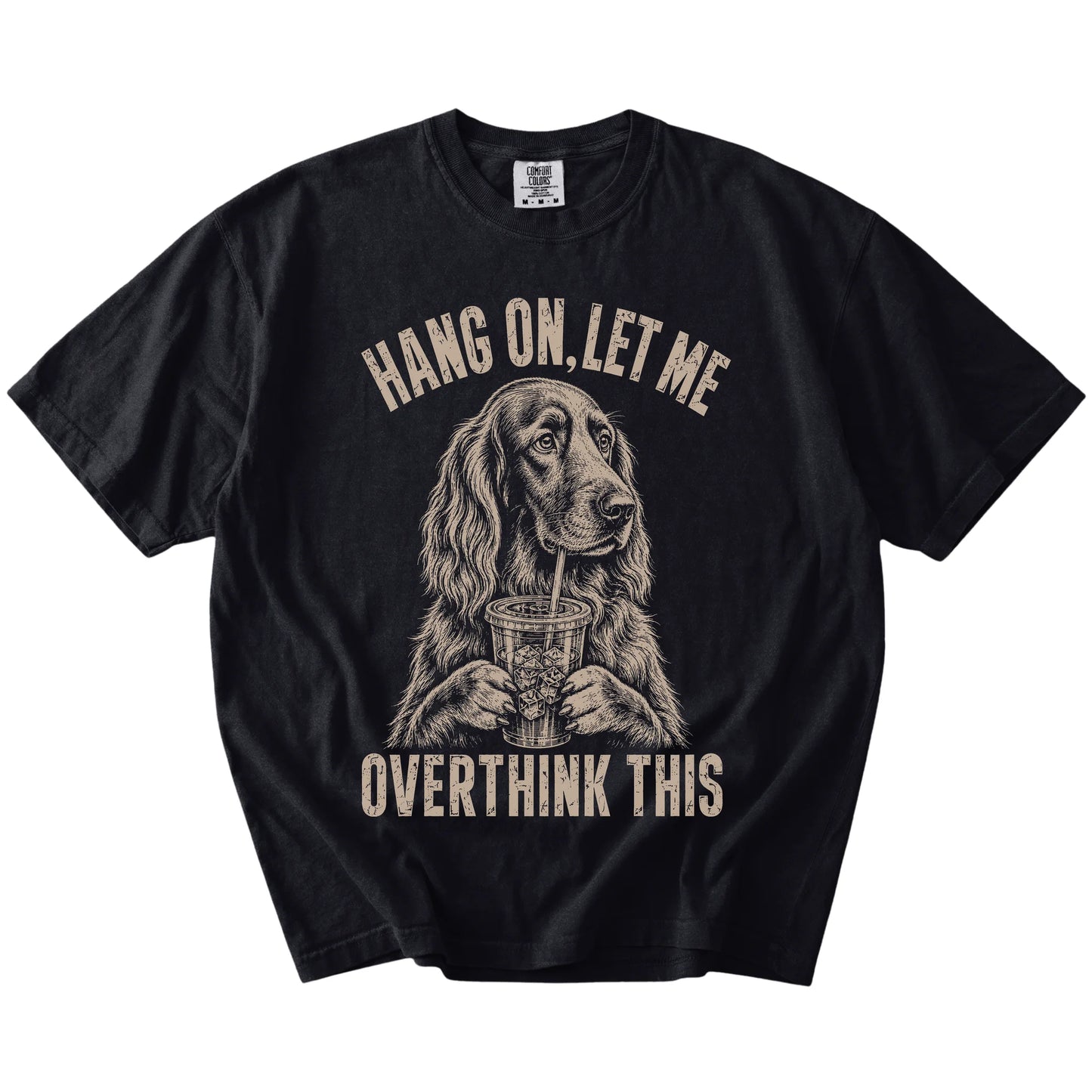Black Overthinking Irish Setter T-Shirt laid flat
