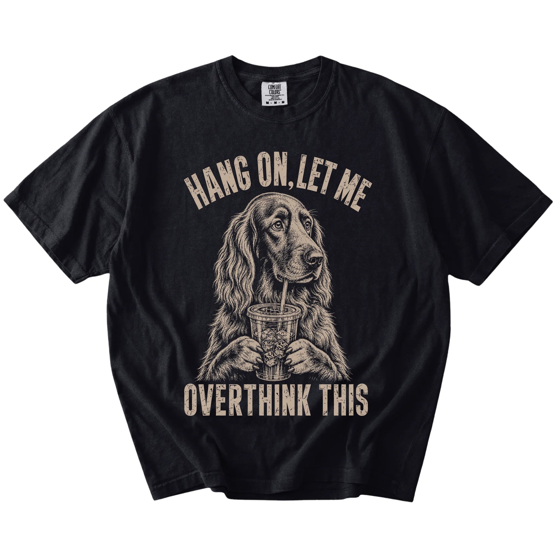 Black Overthinking Irish Setter T-Shirt laid flat