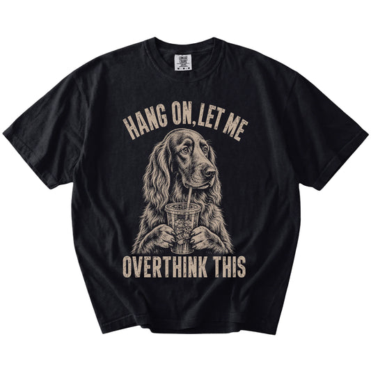 Black Overthinking Irish Setter T-Shirt laid flat