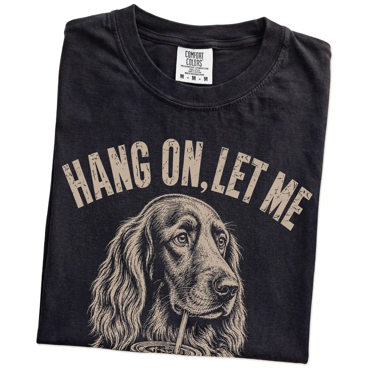 Folded Black Overthinking Irish Setter T-Shirt showing the graphic