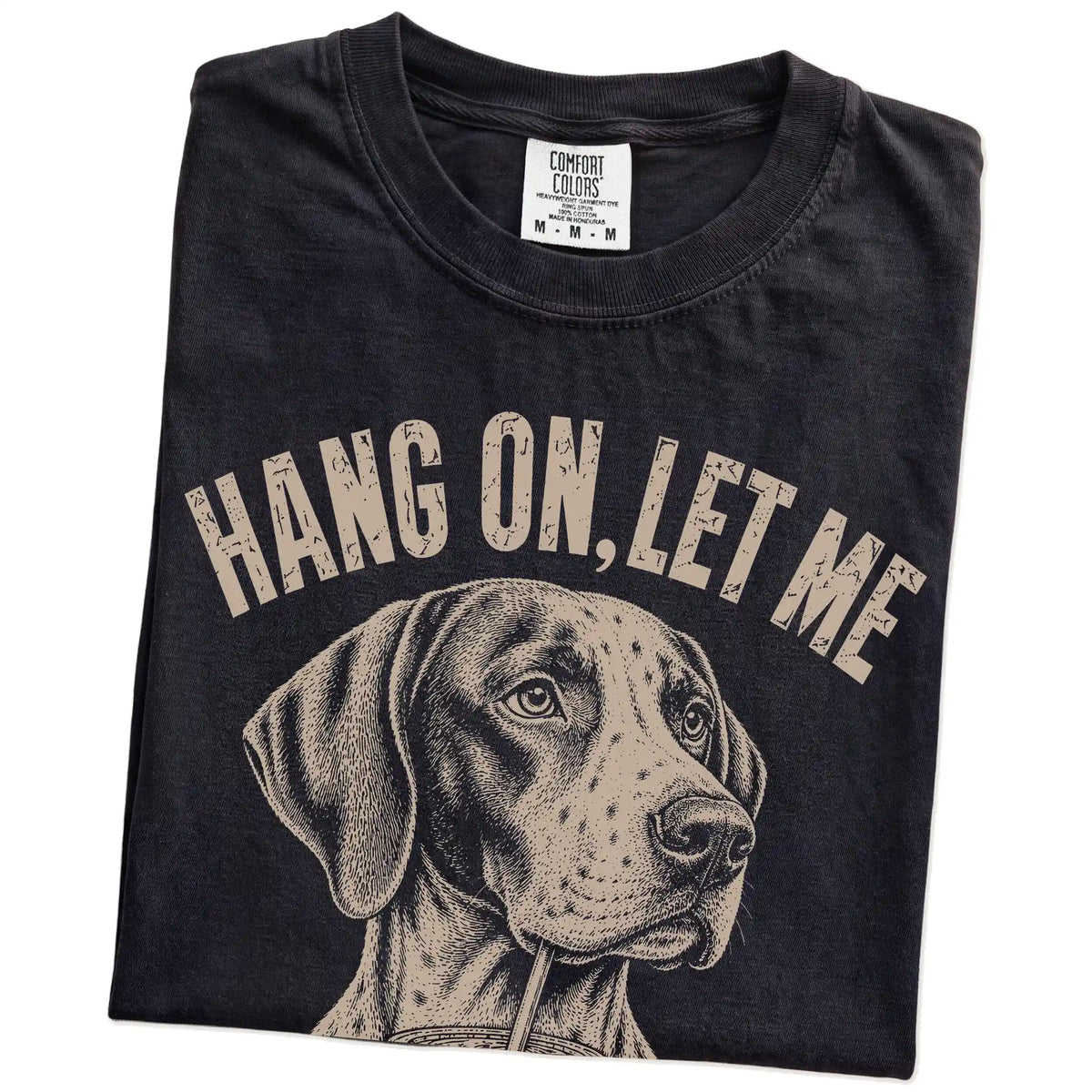 Folded Black Overthinking Pointer T-Shirt showing the graphic