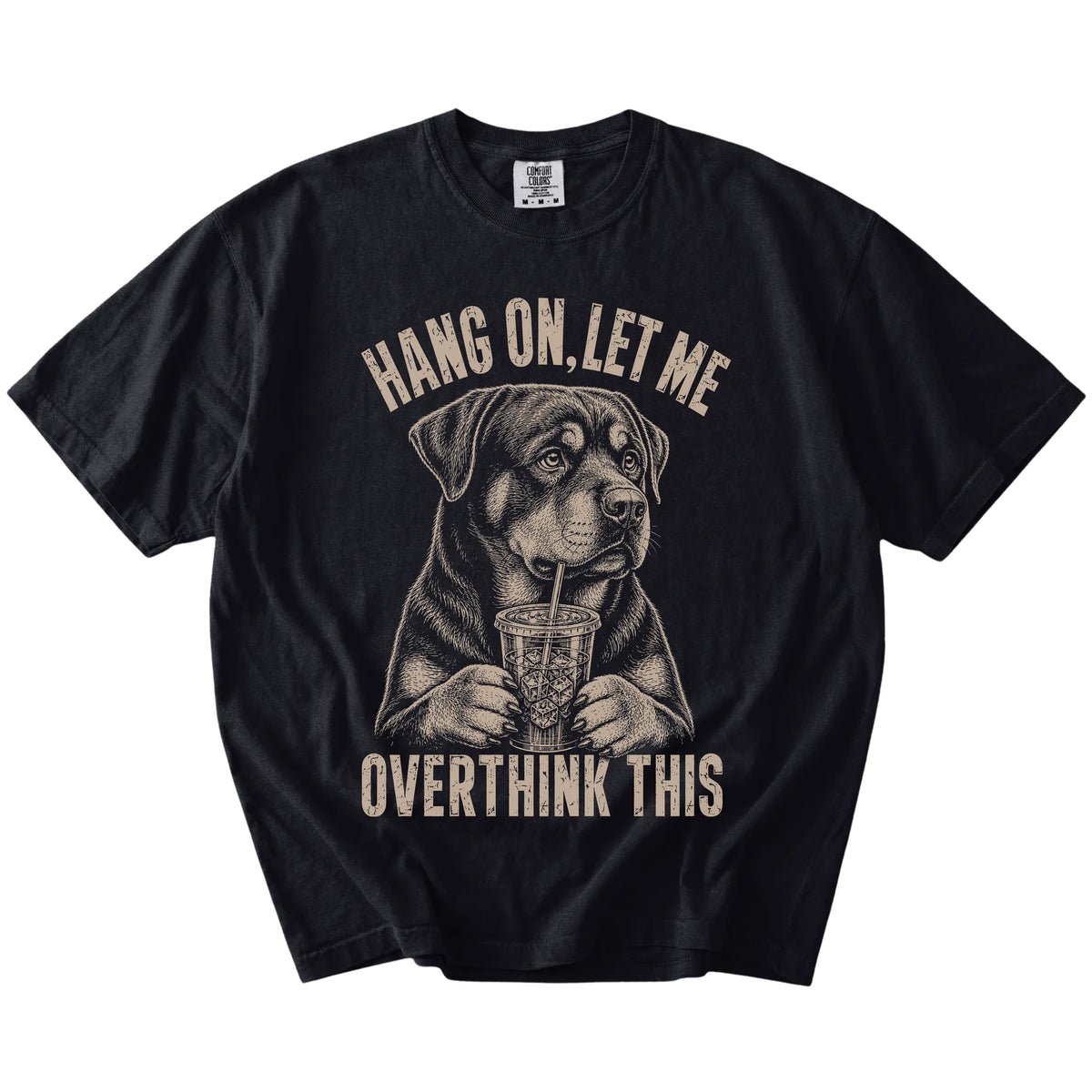 Black Overthinking Rottweiler T-Shirt laid flat