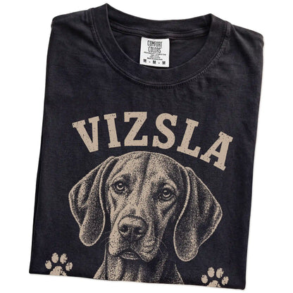 Folded Black Comfort Colors® T-shirt showing Vizsla design with “Personal Space Is Overrated” lettering
