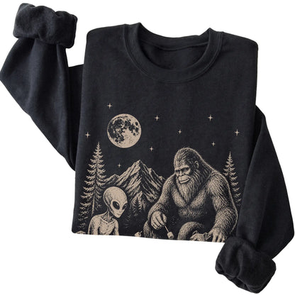 Black Pitbull Camping with Bigfoot and Alien folded detail view