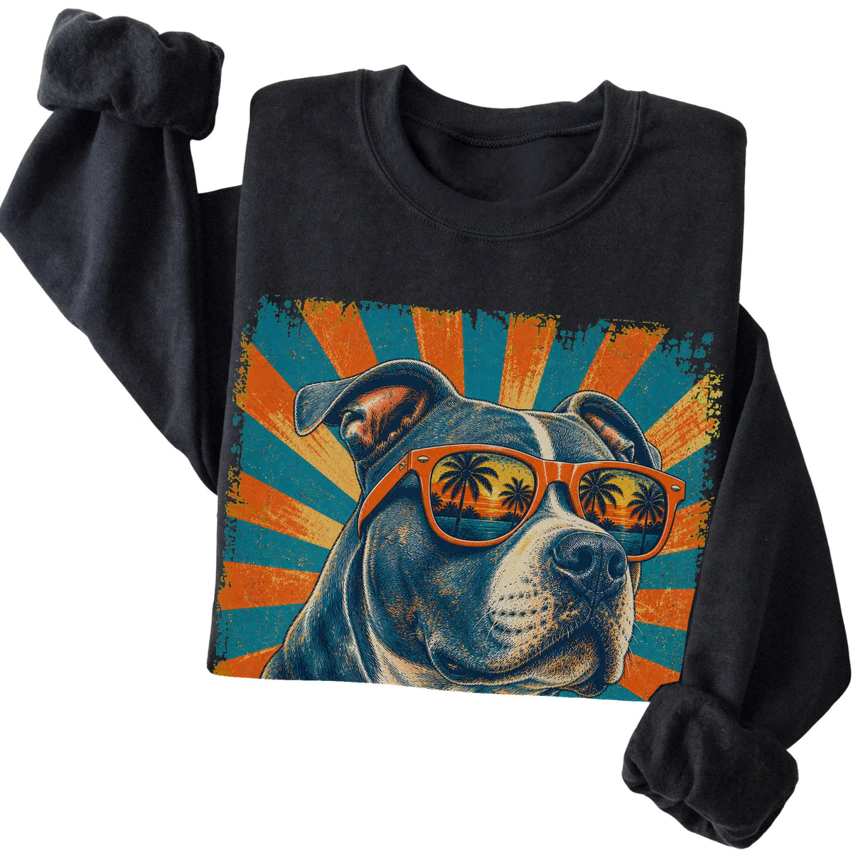 Folded Black crewneck sweatshirt with a Retro Pitbull Dad design
