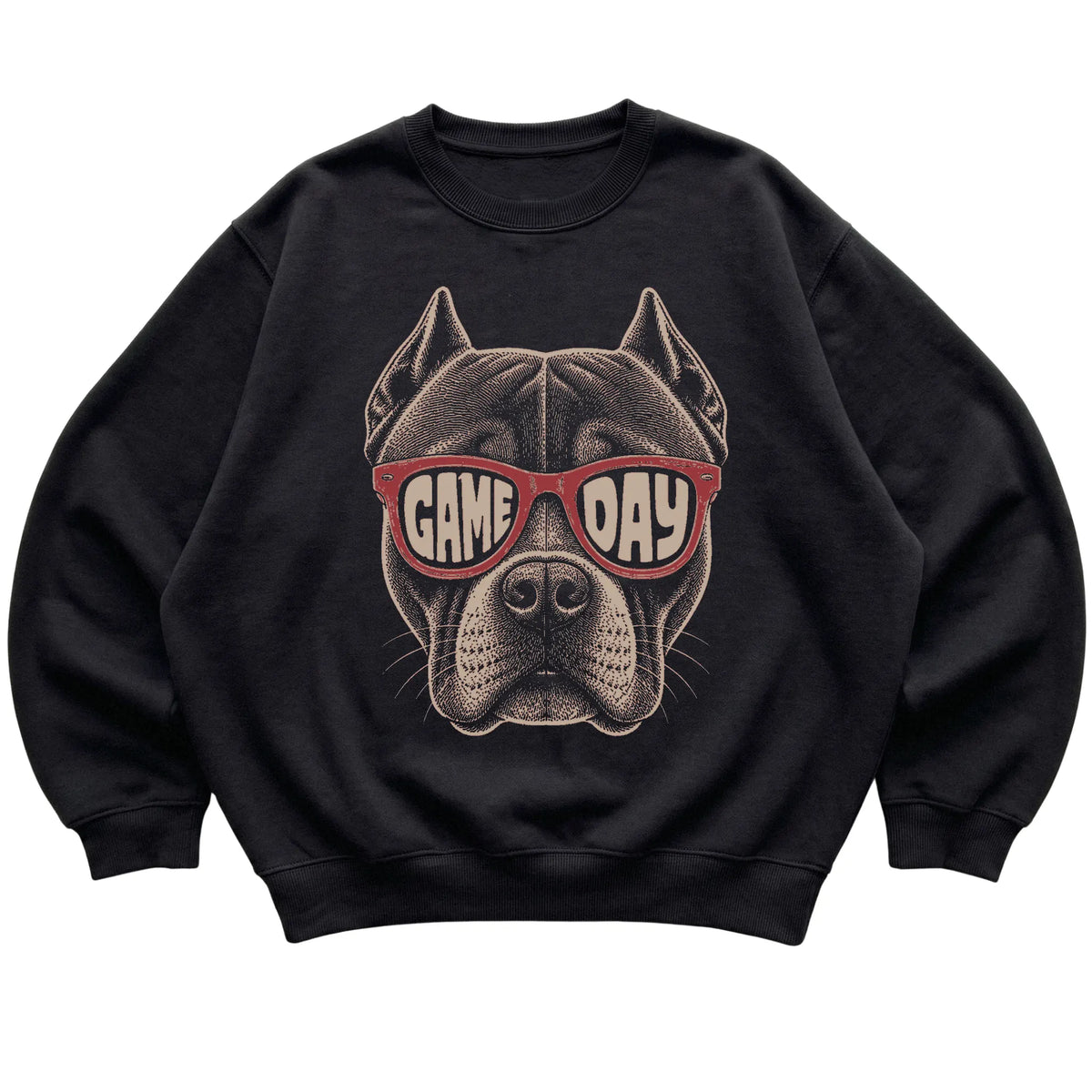 Black Pitbull Game Day Sunglasses sweatshirt, laid flat