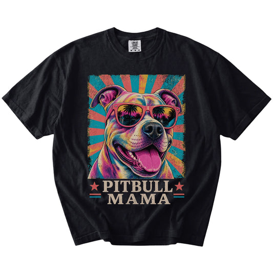 Retro Pitbull Mama design on a Black Comfort Colors T-shirt