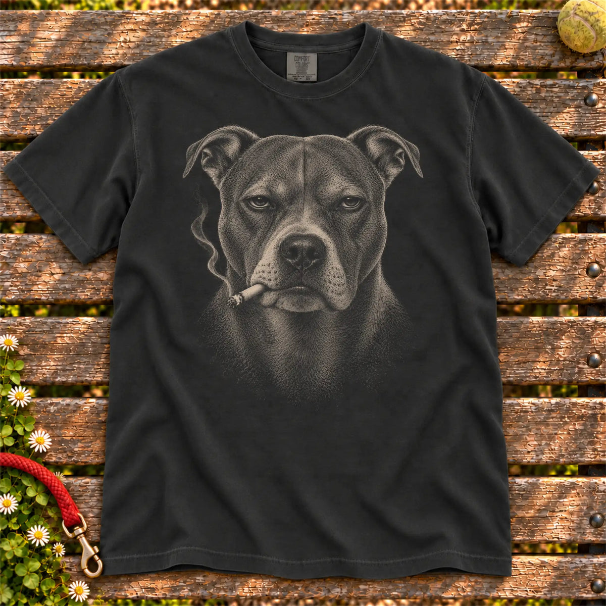 Pitbull smoking design on a Black t-shirt