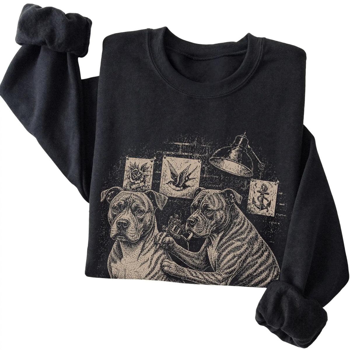 Black Pitbull Dog Tattoo Artist folded detail view