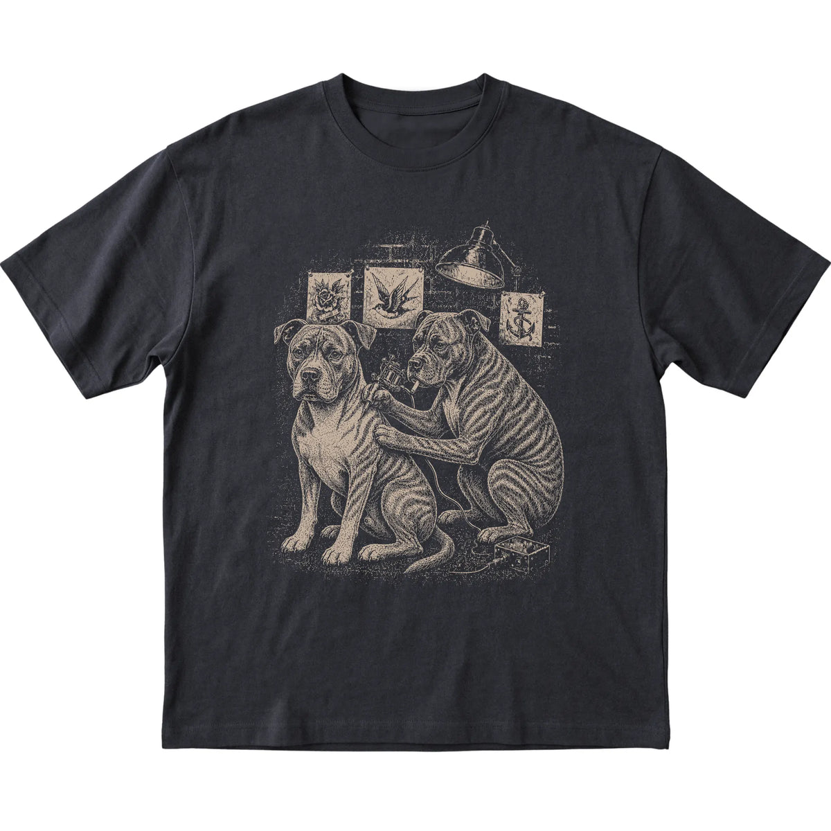 Black Pitbull Dog Tattoo Artist shirt laid flat